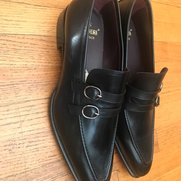 Black all leather double monk slip on main image 4